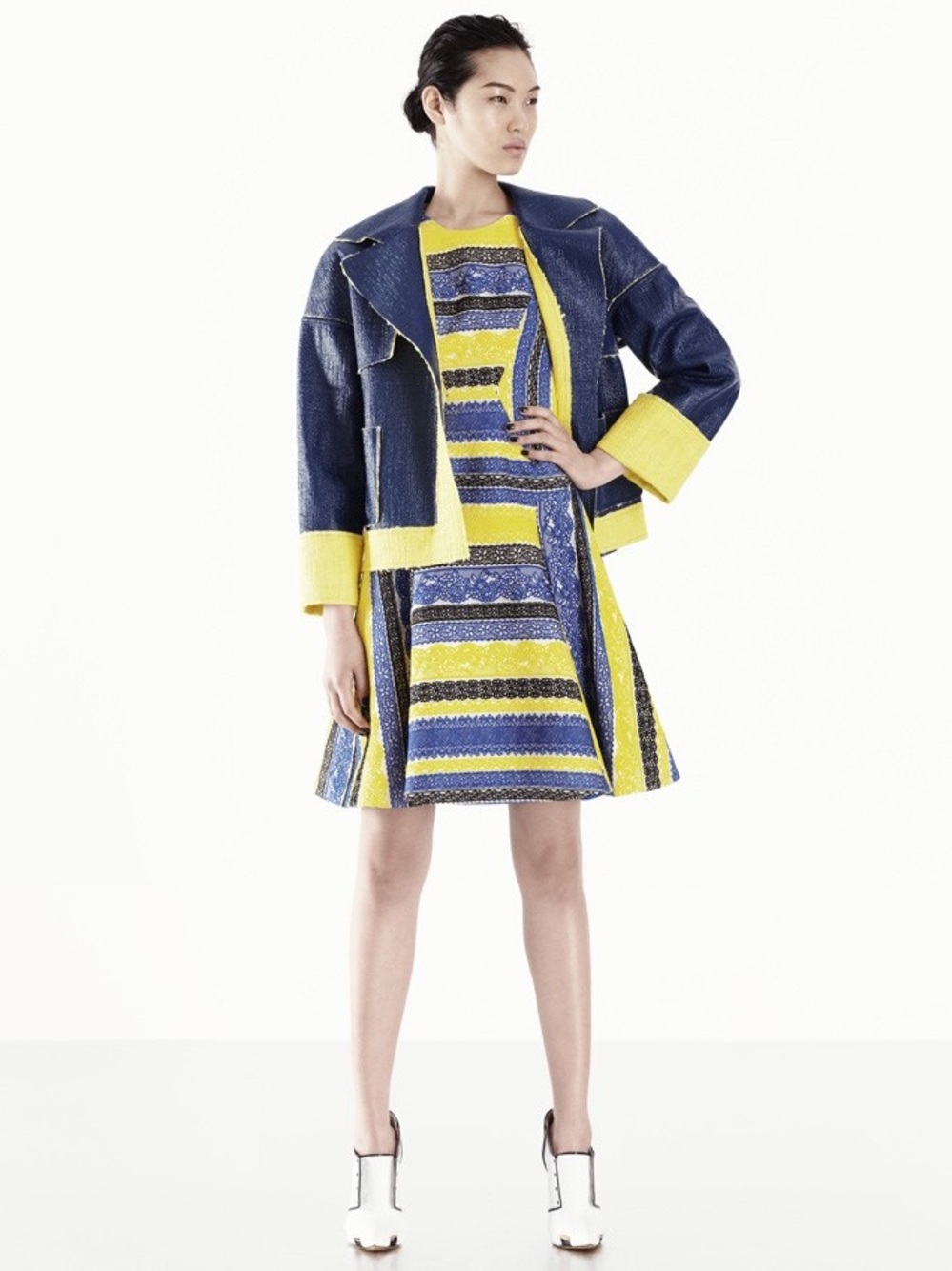Prabal Gurung Yellow and Blue Striped Fit-and-Flare Mini Dress